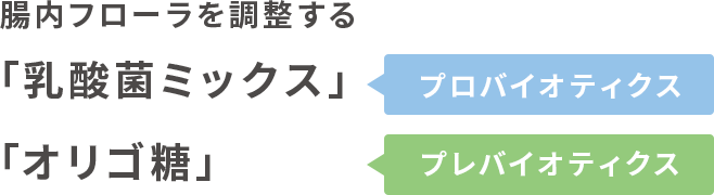 腸内フローラを調整する「乳酸菌ミックス」（プロバイオティクス）「オリゴ糖」（プレバイオティクス）